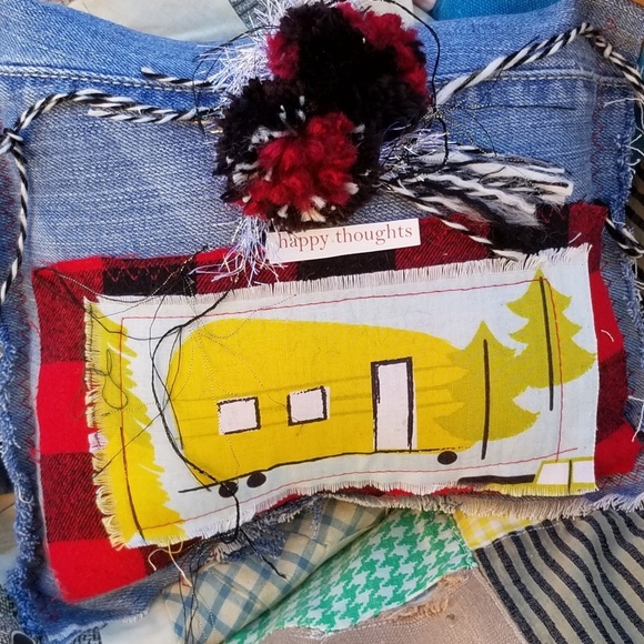 Vintage Camper Fabric Collage Decor Pillow - Picture 2 of 2